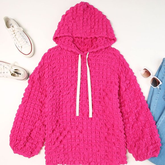 COPY - Rose Waffle Textured Drawstring Pullover Hoodie - - Picture 10 of 15